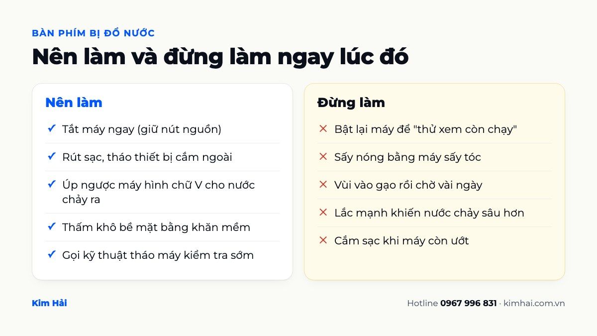 Infographic nên làm và đừng làm khi bàn phím laptop bị đổ nước
