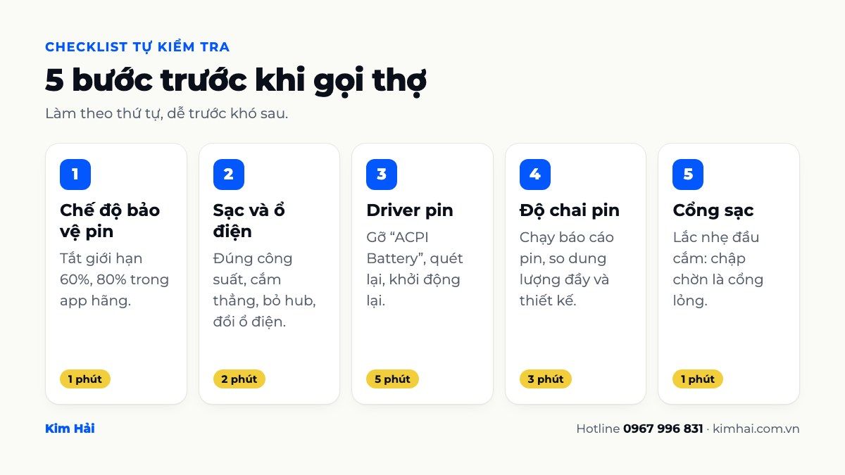 Checklist 5 bước tự kiểm tra khi laptop báo cắm sạc nhưng không sạc