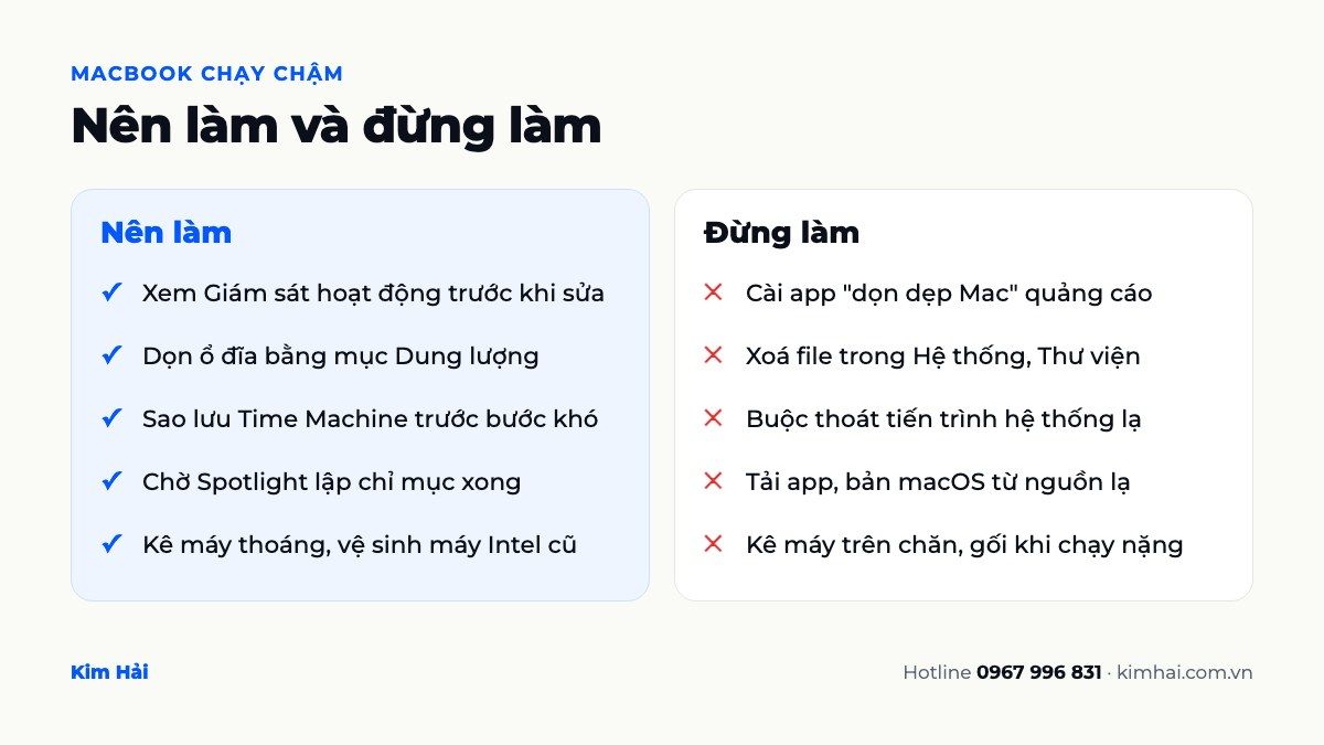 Infographic những việc nên làm và đừng làm khi Macbook chạy chậm