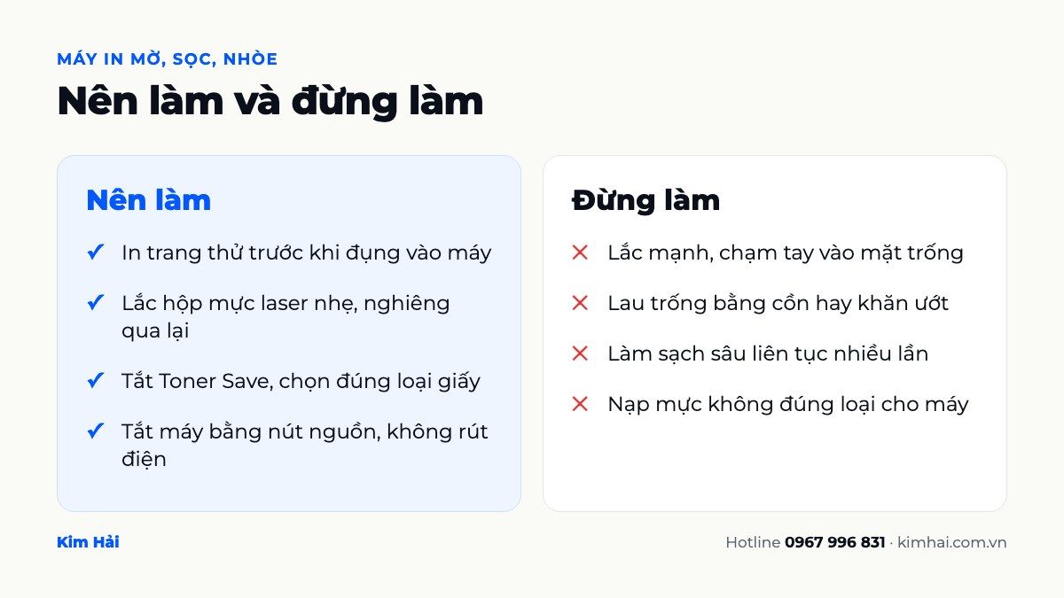 Danh sách nên làm và đừng làm khi máy in in bị mờ, sọc, nhòe
